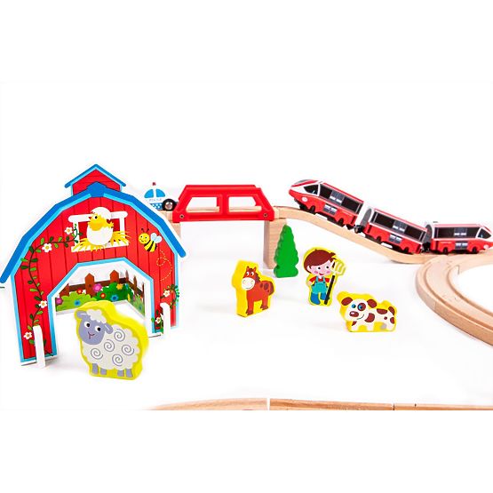 Wooden train track with battery train