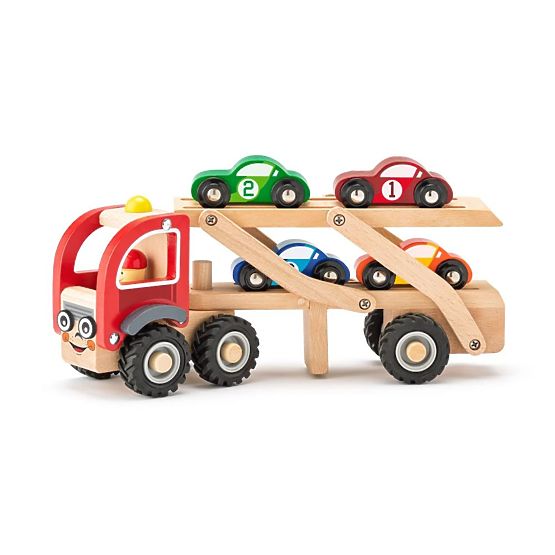 Wooden Transporter with 4 Racing Cars