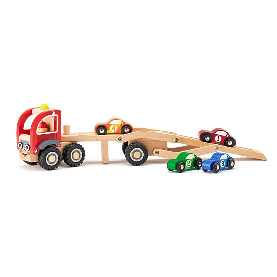 Wooden Transporter with 4 Racing Cars