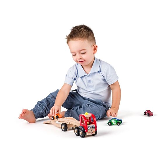 Wooden Transporter with 4 Racing Cars
