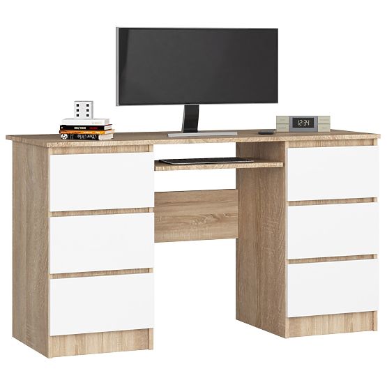 WRITING DESK A-11 CLP 6DRW OAK SONOMA / WHITE