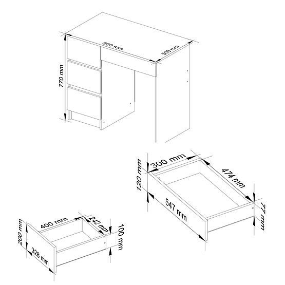 WRITING DESK A-7 CLP PK WHITE / GRAY LEFT-SIDED
