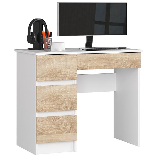WRITING DESK A-7 CLP PK WHITE / SONOMA LEFT-SIDED