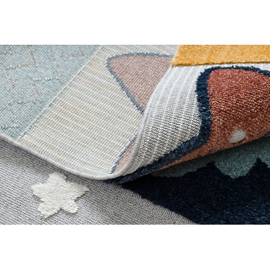 YOYO GD52 Carpet Gray/Yellow - Stars, Clouds, Patchwork for Children, Textured, Sensory Fringes