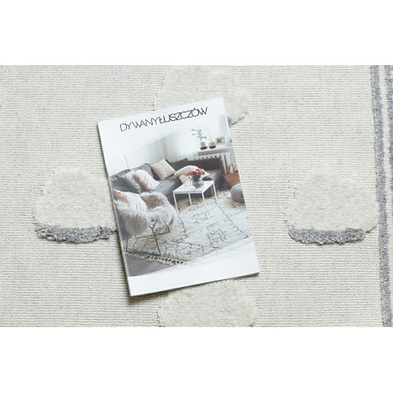 YOYO GD62 White/Grey Carpet - Clouds for Children, Textured, Sensory Fringe