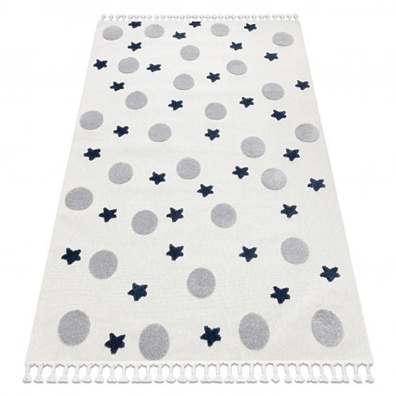 YOYO GD75 Carpet White/Grey - Stars, Circles for Children, Structural, Sensory Fringes