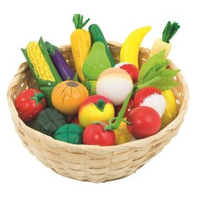 Wooden fruits and vegetables in a basket 21 pcs
