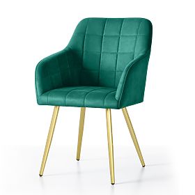 4x Upholstered Chair with Square Quilting Bottle Green LUXANO Gold Legs