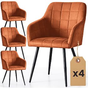 4x Upholstered Chair with Square Quilting Copper LUXANO Black Legs