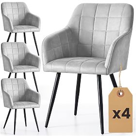 4x Upholstered Chair with Square Quilting Gray LUXANO Black Legs