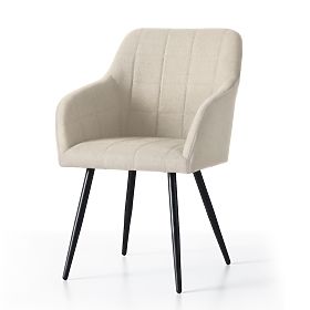 6x Upholstered Chair with Square Quilting Beige LUXANO Black Legs Lumos Fabric