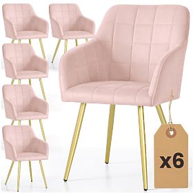 6x Upholstered Chair with Square Quilting Powder Pink LUXANO Gold Legs