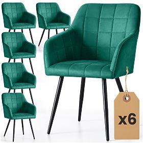 6x Upholstered Chair with Square Stitching Bottle Green LUXANO Black Legs