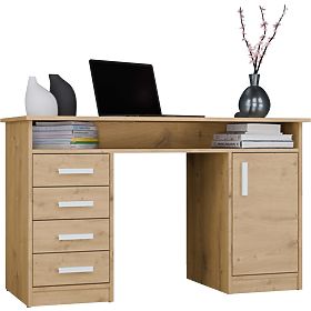 ADA Desk Artisan Oak 125 cm 4 Drawers Cabinet Shelves for Office Room Laptop