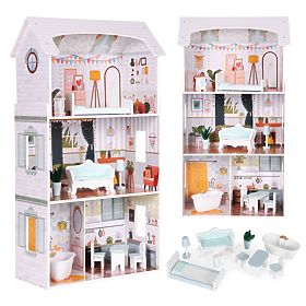 Alice Dollhouse 3 Floors 4 Rooms Set of 9 Furniture ECOTOYS