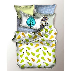 BASIC Bedding Green with Plant Motif Print 155x220_80x80*1 DecoKing