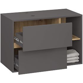 BATHROOM CABINET UNDER SINK WITH HOLES VAMI W90 UM 2SZ 2P GRAPHITE GRAY / ARTISAN OAK