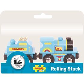 Bigjigs Rail Blue machine with tender + 2 rails