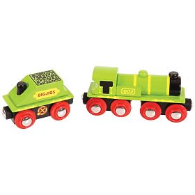 Bigjigs Rail Green locomotive with tender + 3 tracks