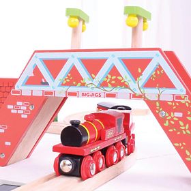 Bigjigs Rail Red locomotive with tender + 3 rails