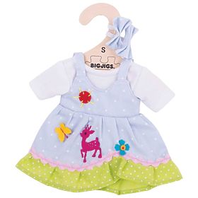 Bigjigs Toys Blue Polka Dot Dress with Deer for 28 cm Doll, Bigjigs Toys