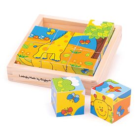 Bigjigs Toys Picture Blocks Cubes Safari 9 Blocks