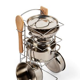 Bigjigs Toys Stand with 8-piece Cookware Set, Bigjigs Toys