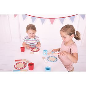 Bigjigs Toys Wooden Dining Set with Polka Dots, Bigjigs Toys