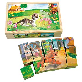 Bino Wooden Picture Blocks Farm Animals 15 Pieces