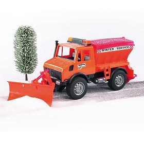 Bruder Mercedes Benz UNIMOG Spreader with Plow