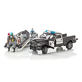Bruder RAM Police Car with Boat and Two Figures