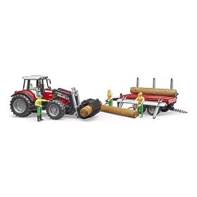 Bruder Tractor Massey Ferguson 7480 with Front Loader and Log Transporter, Bruder