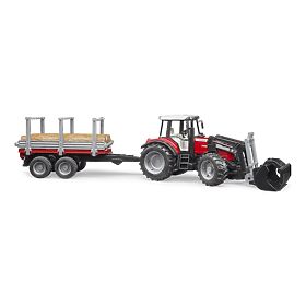 Bruder Tractor Massey Ferguson 7480 with Front Loader and Log Transporter