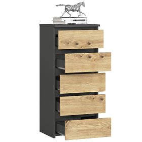 CHEST OF DRAWERS CL5 PK GRAPHITE GRAY/OAK ARTISAN