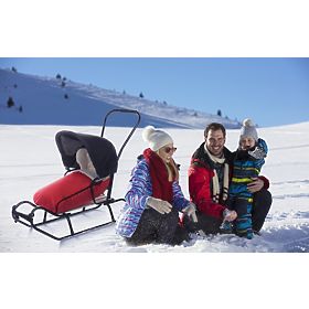 Children's sled with backrest and hood - red