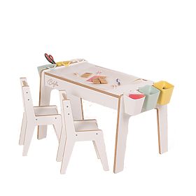 Children's Table and Two Chairs Set with Accessories - White