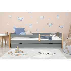 Children's Wooden Bed Scandie with Guardrail - Grey