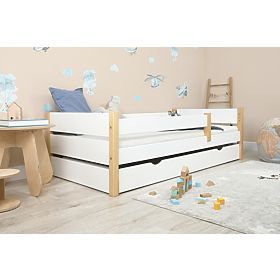 Children's Wooden Bed Scandie with Guardrail - White