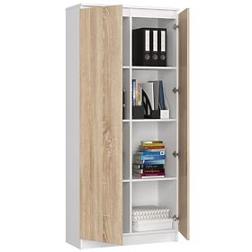 CLOSED BOOKCASE R80 2D 8P CLP WHITE / SONOMA