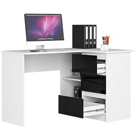 CORNER DESK B16 124 cm RIGHT 3 DRAWERS WHITE / BLACK GLOSS