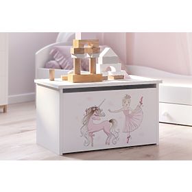 Daria White Toy Chest with Girl and Unicorn Print