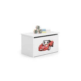 Daria White Toy Chest with Racing Car Print