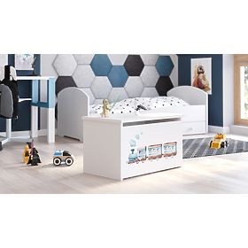 Daria White Toy Chest with Train Print
