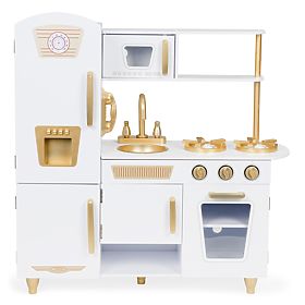 Large Wooden Children's Kitchen White-Gold ECOTOYS, EcoToys