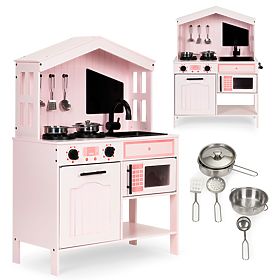 Wooden Kitchen for Children Oven Burners Microwave Accessories ECOTOYS, EcoToys