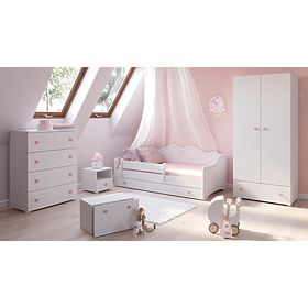 Emi Nightstand White, Pink Handle