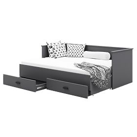 Extendable Bed HELIOS with Two Drawers Grey 200x80/200x160