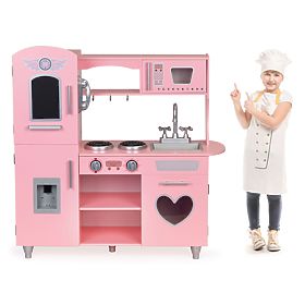 Large Wooden Kitchen for Children with Sound Effects Pink ECOTOYS, EcoToys
