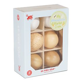 Le Toy Van Farm eggs in a crate