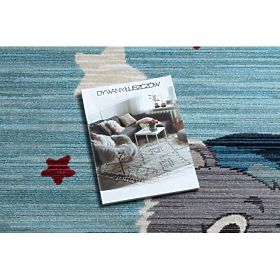 Modern Children's Rug TOYS 75322 TEDDY BEAR, Irregular Shape, Blue, Turquoise, Cream